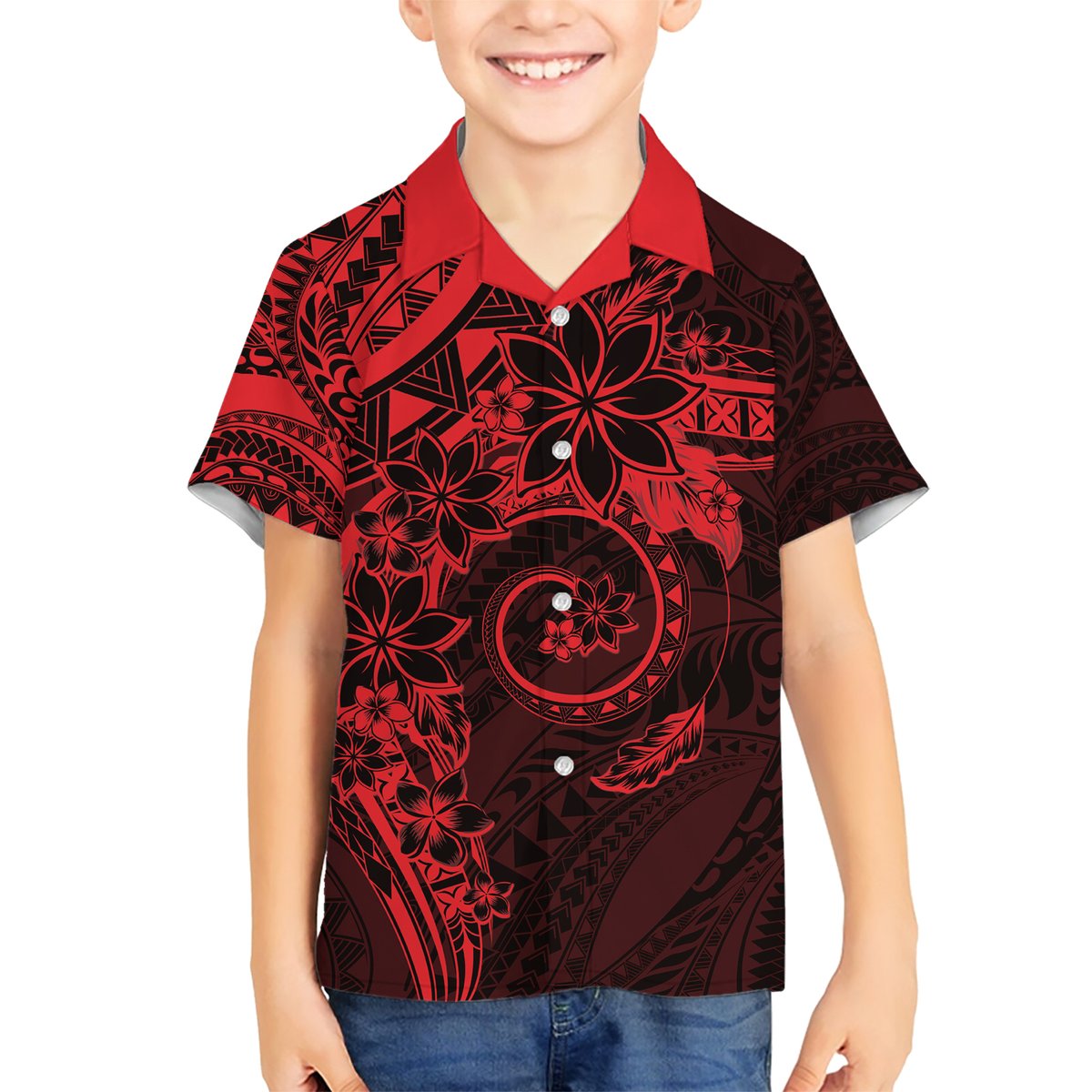 Polynesian Sunset Plumeria Hawaiian Shirt Red Polynesian Tattoo LT05 - Polynesian Pride