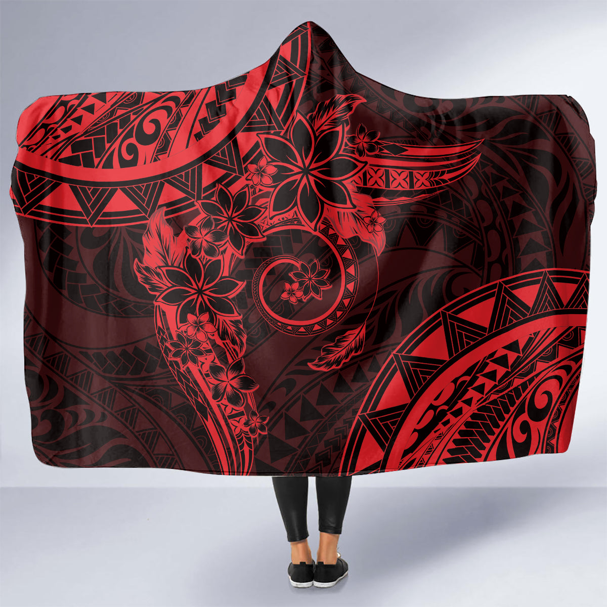 Polynesian Sunset Plumeria Hooded Blanket Red Polynesian Tattoo LT05 - Polynesian Pride