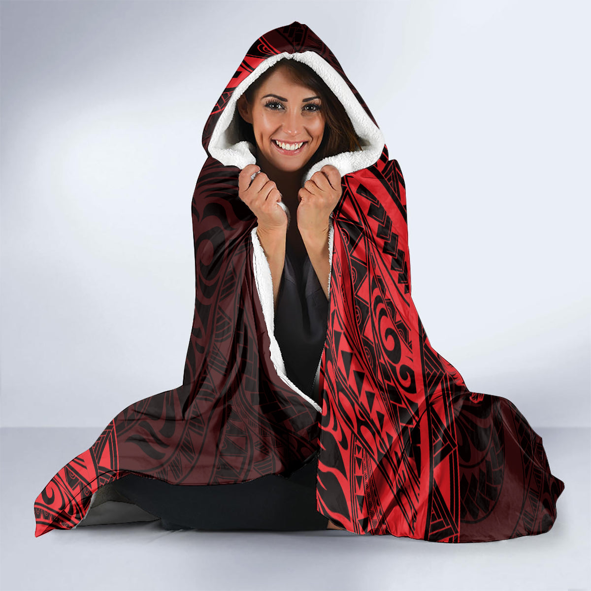 Polynesian Sunset Plumeria Hooded Blanket Red Polynesian Tattoo LT05 - Polynesian Pride
