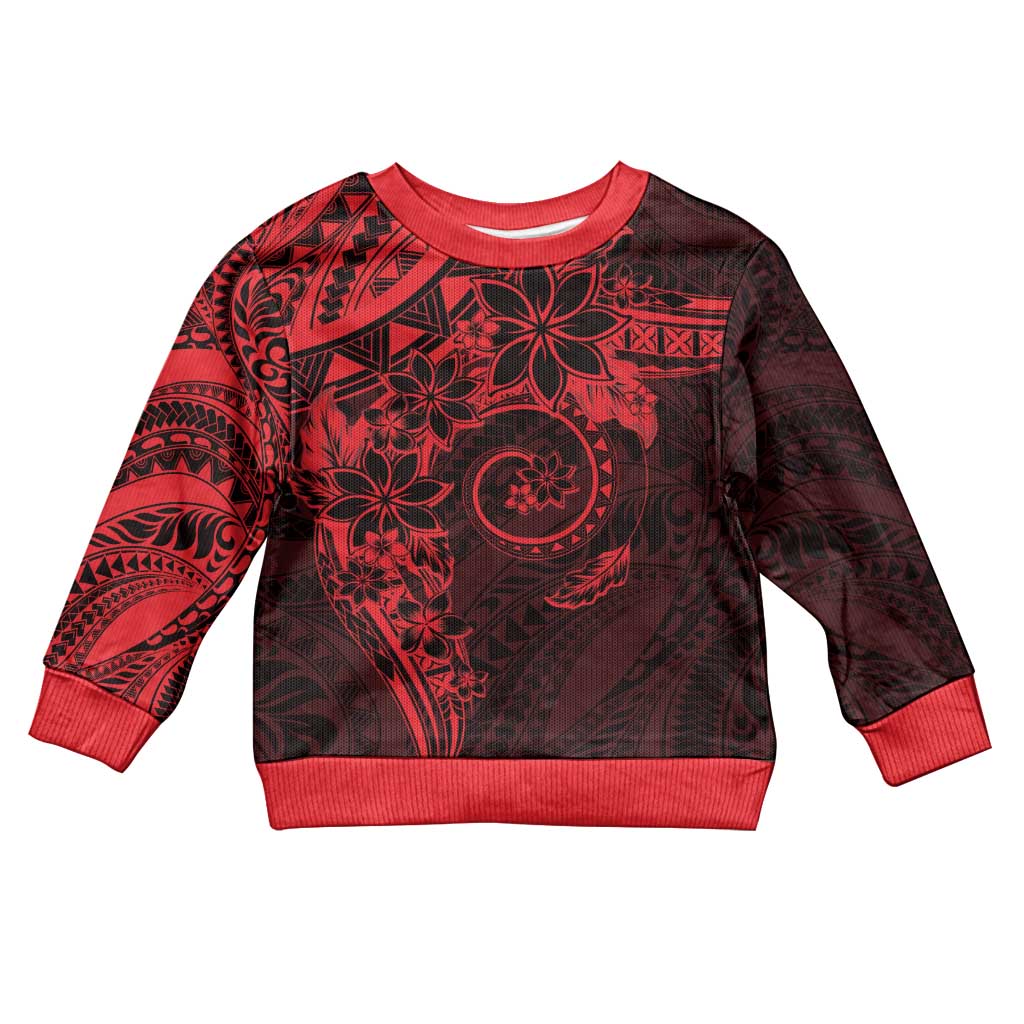 Polynesian Sunset Plumeria Kid Ugly Christmas Sweater Red Polynesian Tattoo