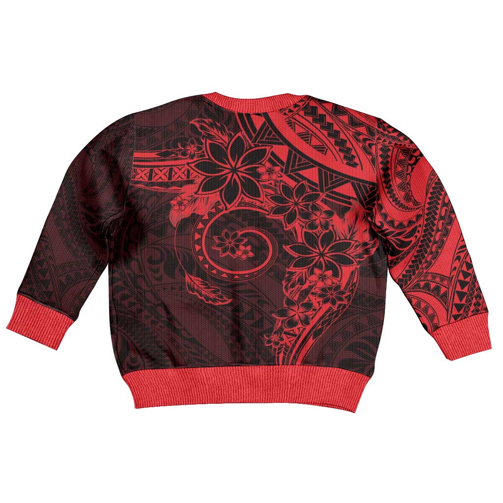 Polynesian Sunset Plumeria Kid Ugly Christmas Sweater Red Polynesian Tattoo