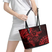 Polynesian Sunset Plumeria Leather Tote Bag Red Polynesian Tattoo LT05 - Polynesian Pride