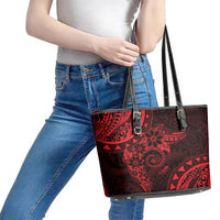 Polynesian Sunset Plumeria Leather Tote Bag Red Polynesian Tattoo LT05 - Polynesian Pride
