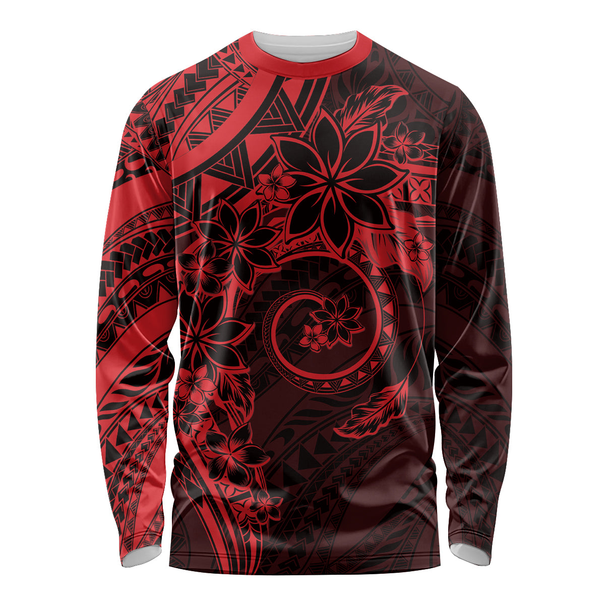 Polynesian Sunset Plumeria Long Sleeve Shirt Red Polynesian Tattoo