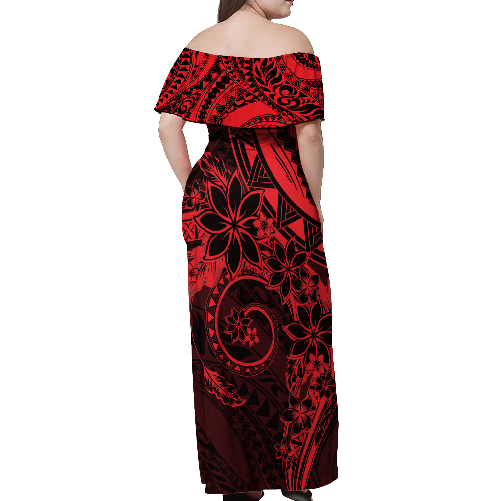 Polynesian Sunset Plumeria Off Shoulder Maxi Dress Red Polynesian Tattoo LT05 - Polynesian Pride