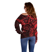 Polynesian Sunset Plumeria Off Shoulder Sweater Red Polynesian Tattoo