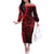 Polynesian Sunset Plumeria Off The Shoulder Long Sleeve Dress Red Polynesian Tattoo