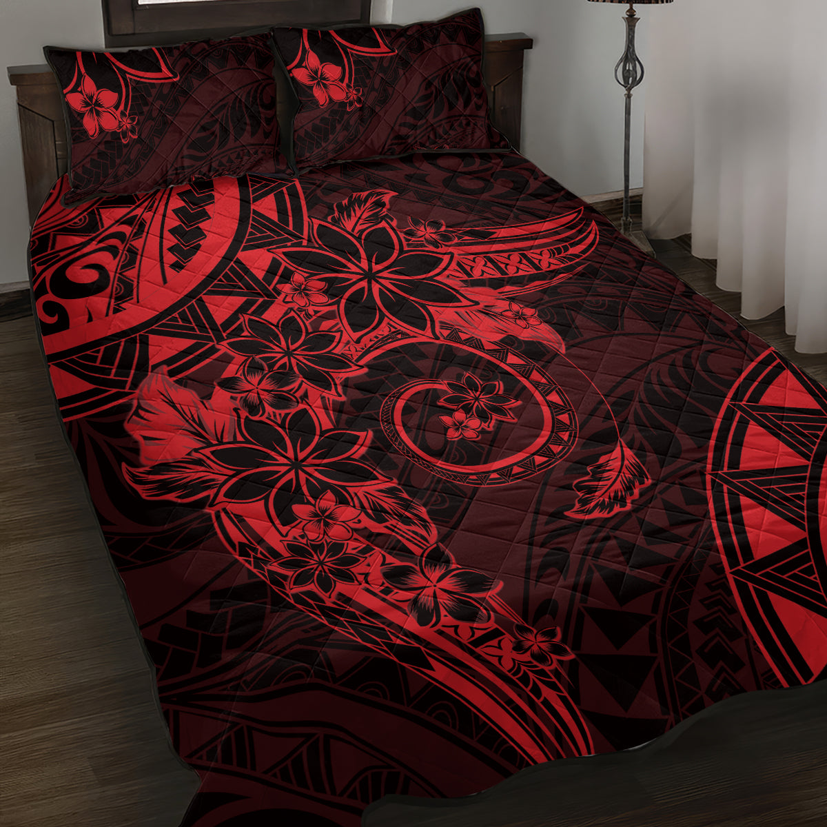 Polynesian Sunset Plumeria Quilt Bed Set Red Polynesian Tattoo LT05 Red - Polynesian Pride