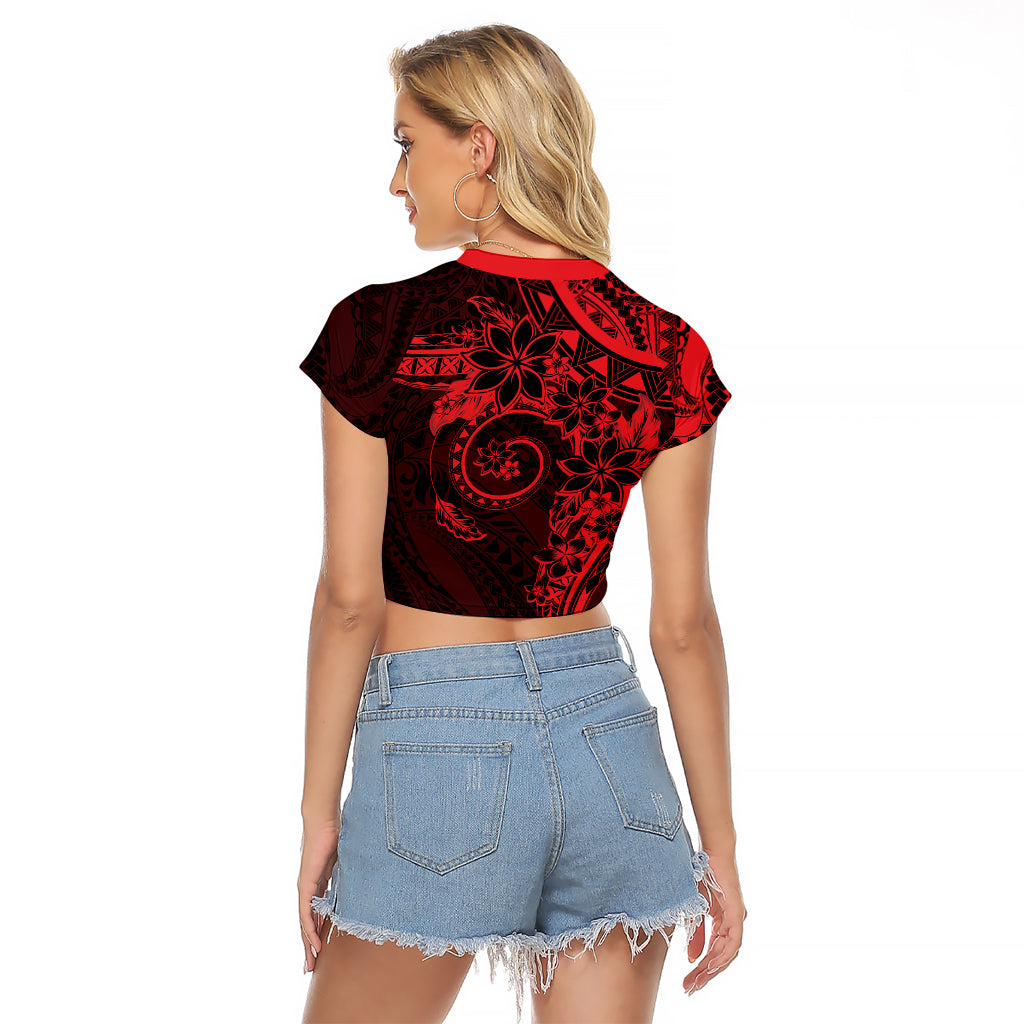 Polynesian Sunset Plumeria Raglan Cropped T Shirt Red Polynesian Tattoo