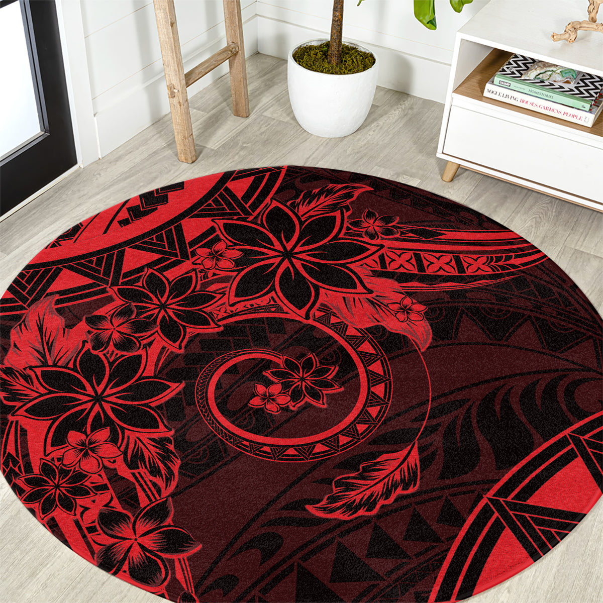 Polynesian Sunset Plumeria Round Carpet Red Polynesian Tattoo