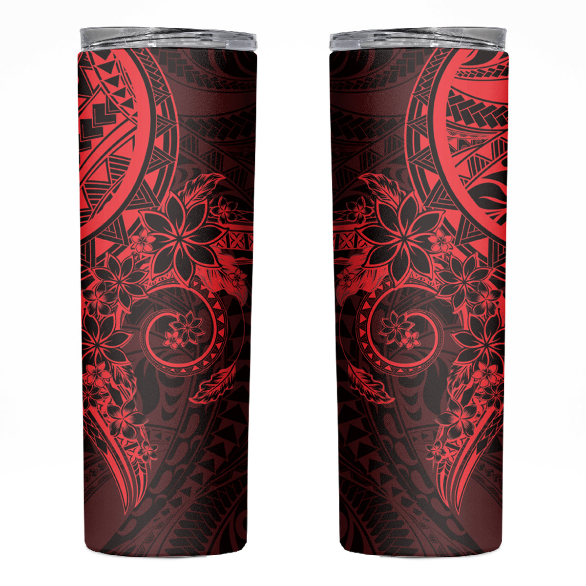 Red Polynesian Pattern With Plumeria Flowers Skinny Tumbler