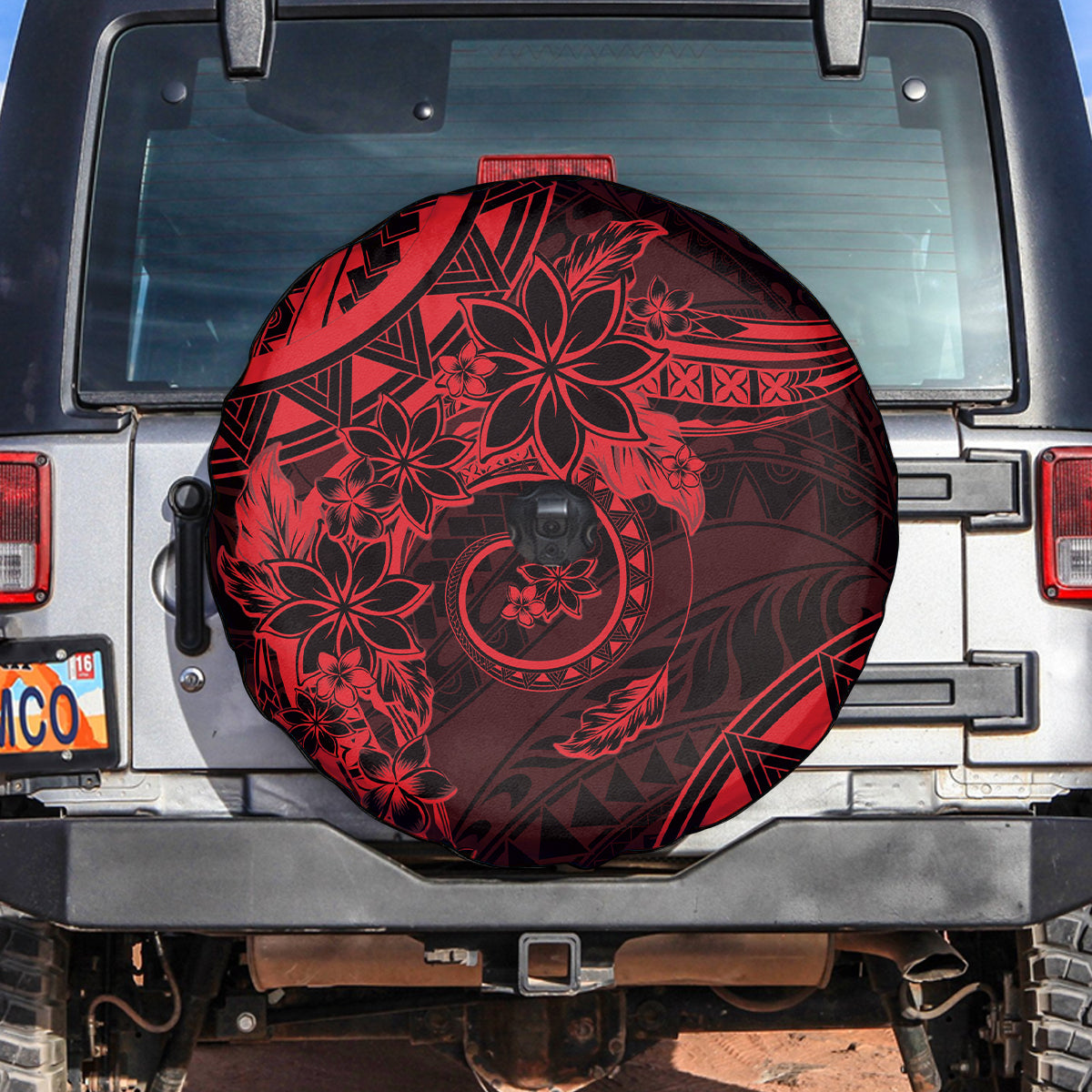 Polynesian Sunset Plumeria Spare Tire Cover Red Polynesian Tattoo LT05 Red - Polynesian Pride