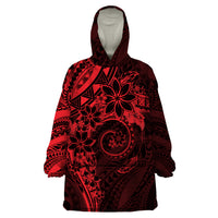 Polynesian Sunset Plumeria Wearable Blanket Hoodie Red Polynesian Tattoo LT05 One Size Red - Polynesian Pride