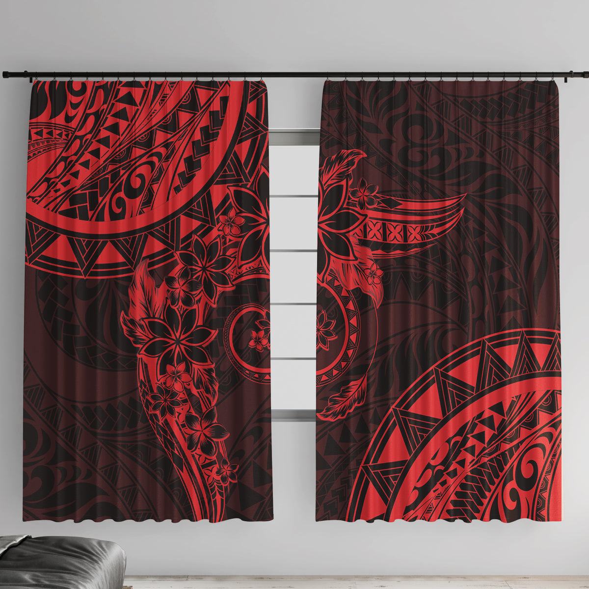 Polynesian Sunset Plumeria Window Curtain Red Polynesian Tattoo