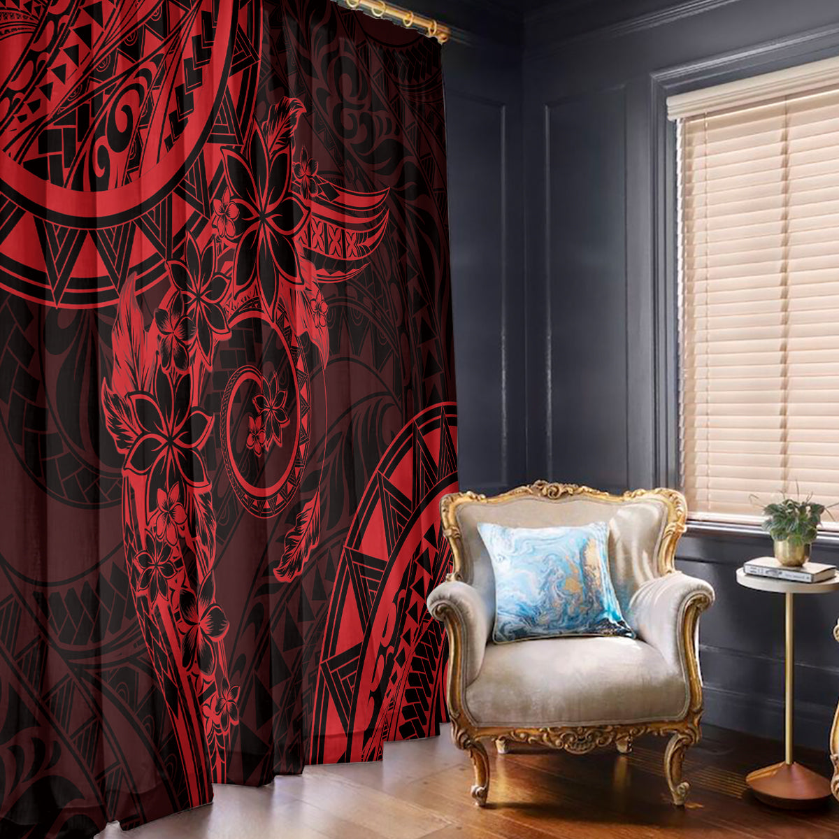Polynesian Sunset Plumeria Window Curtain Red Polynesian Tattoo LT05 - Polynesian Pride