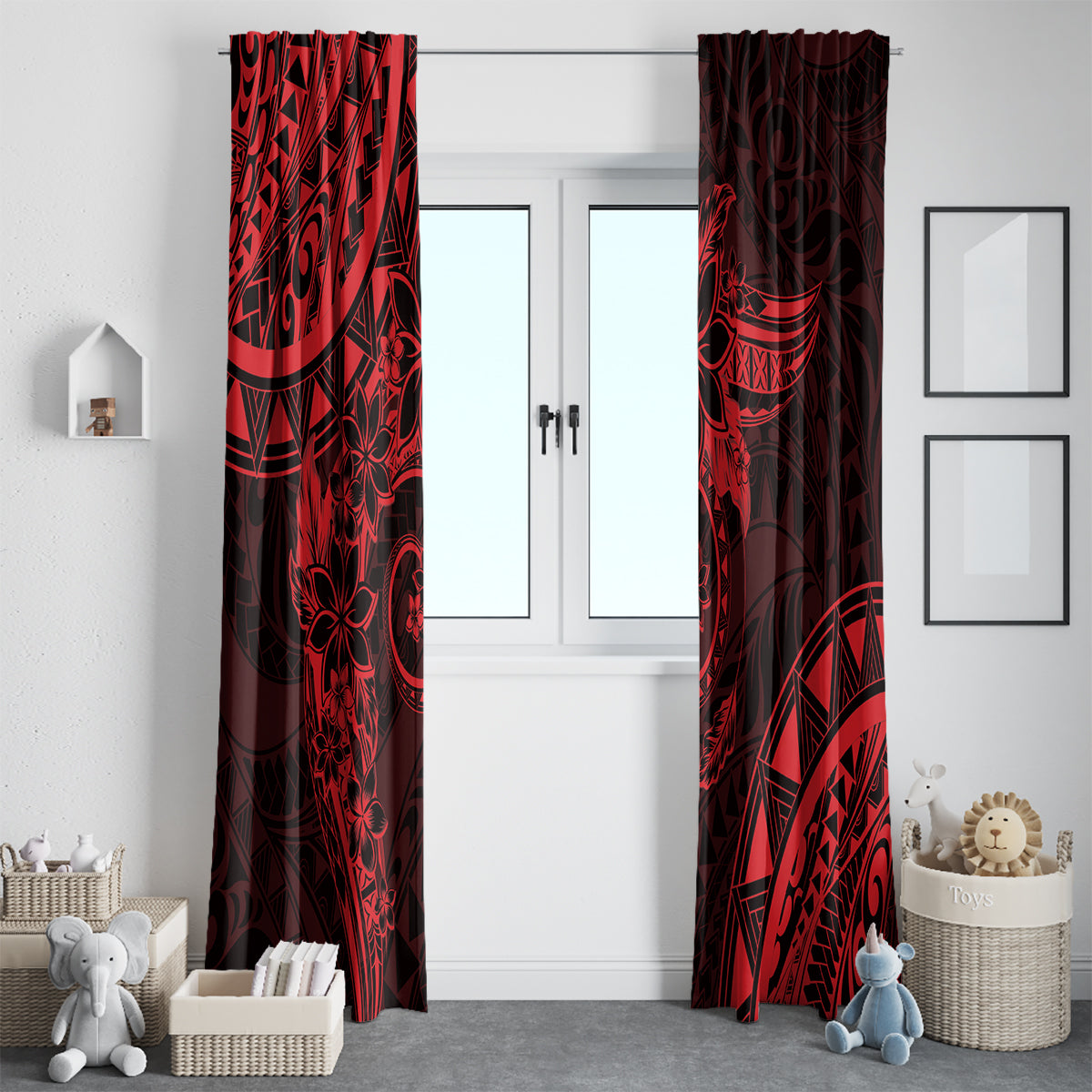 Polynesian Sunset Plumeria Window Curtain Red Polynesian Tattoo LT05 - Polynesian Pride