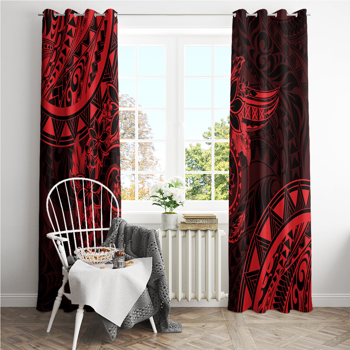 Polynesian Sunset Plumeria Window Curtain Red Polynesian Tattoo LT05 - Polynesian Pride