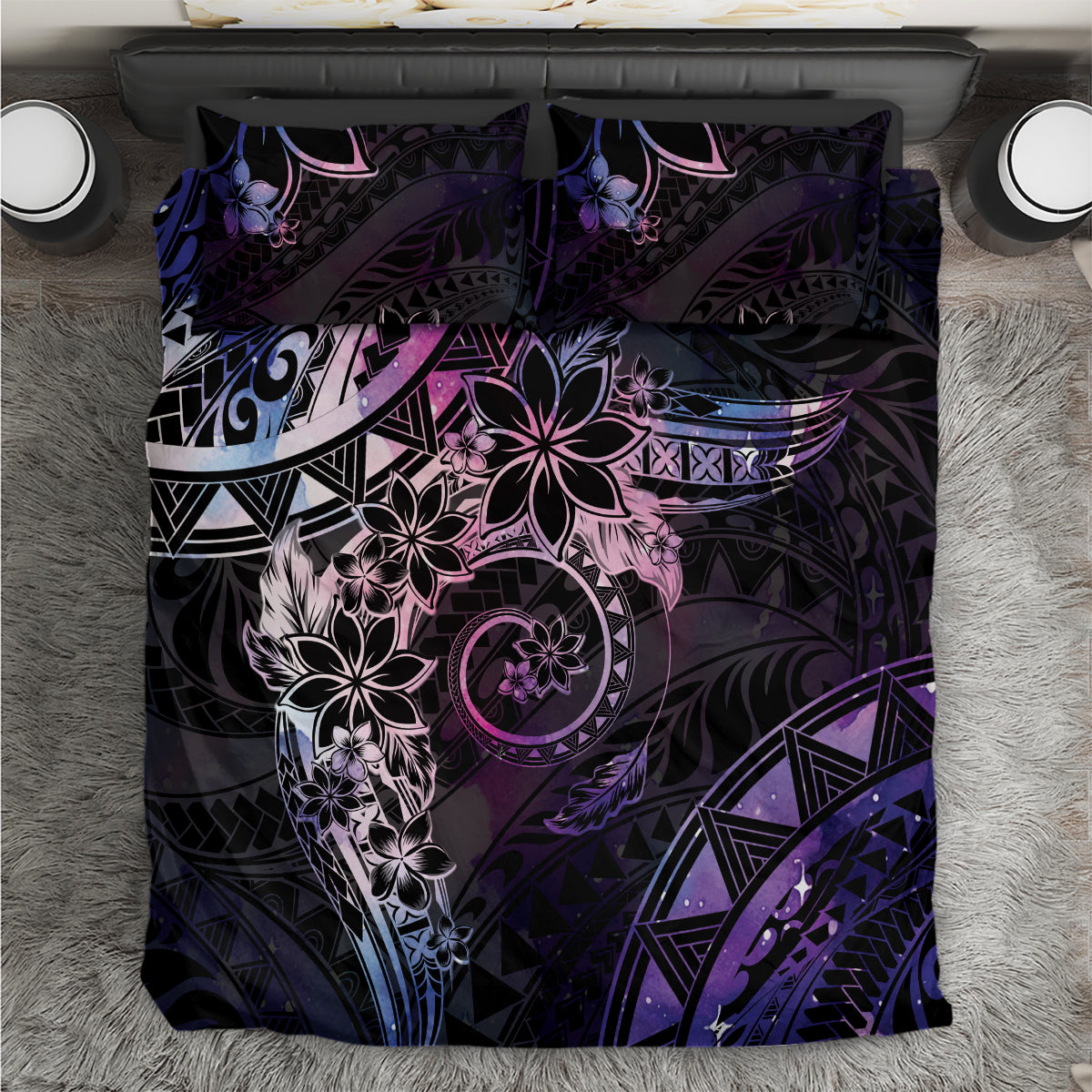 Polynesian Sunset Plumeria Bedding Set Galaxy Polynesian Tattoo