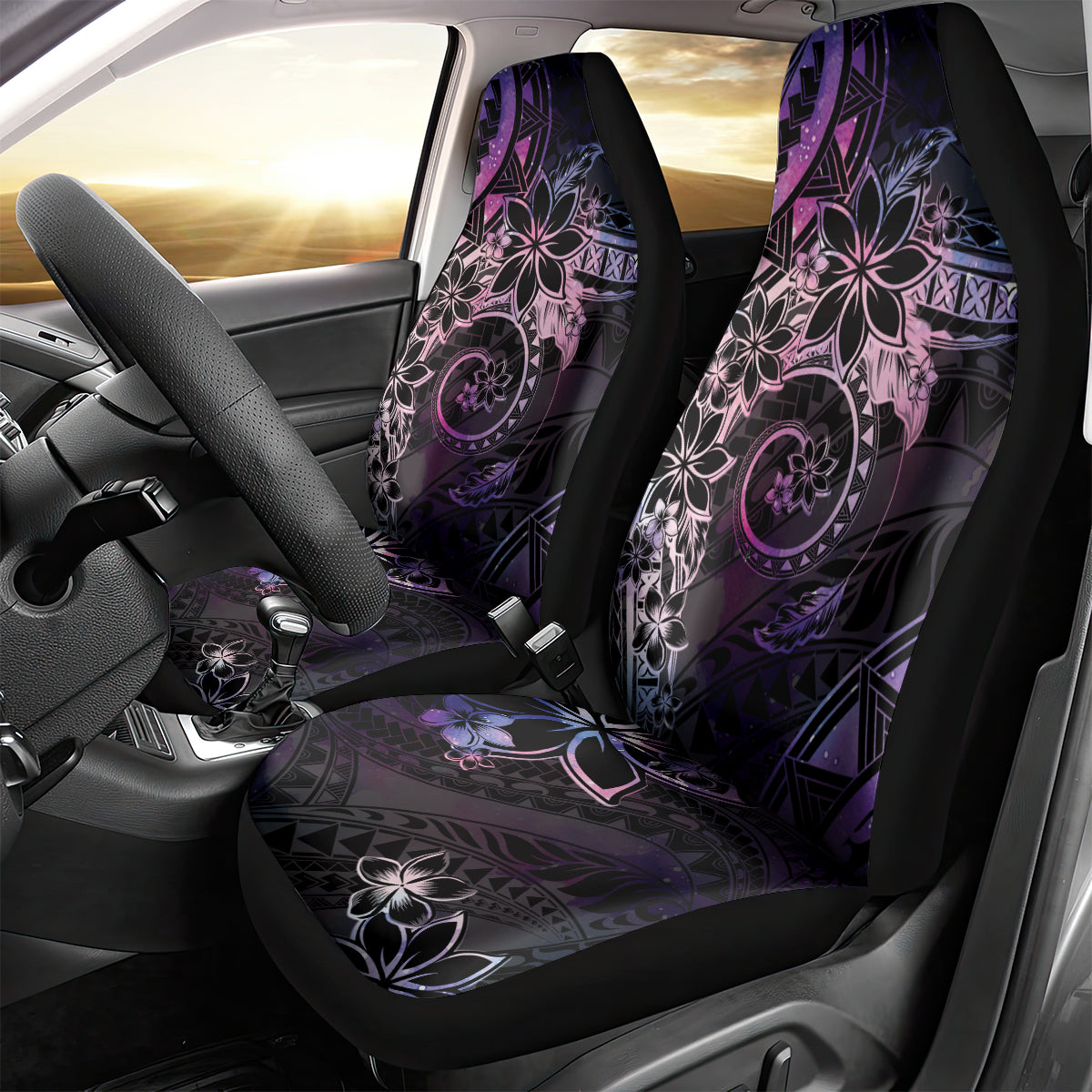 Polynesian Sunset Plumeria Car Seat Cover Galaxy Polynesian Tattoo