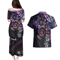 Polynesian Sunset Plumeria Couples Matching Puletasi and Hawaiian Shirt Galaxy Polynesian Tattoo LT05 - Polynesian Pride