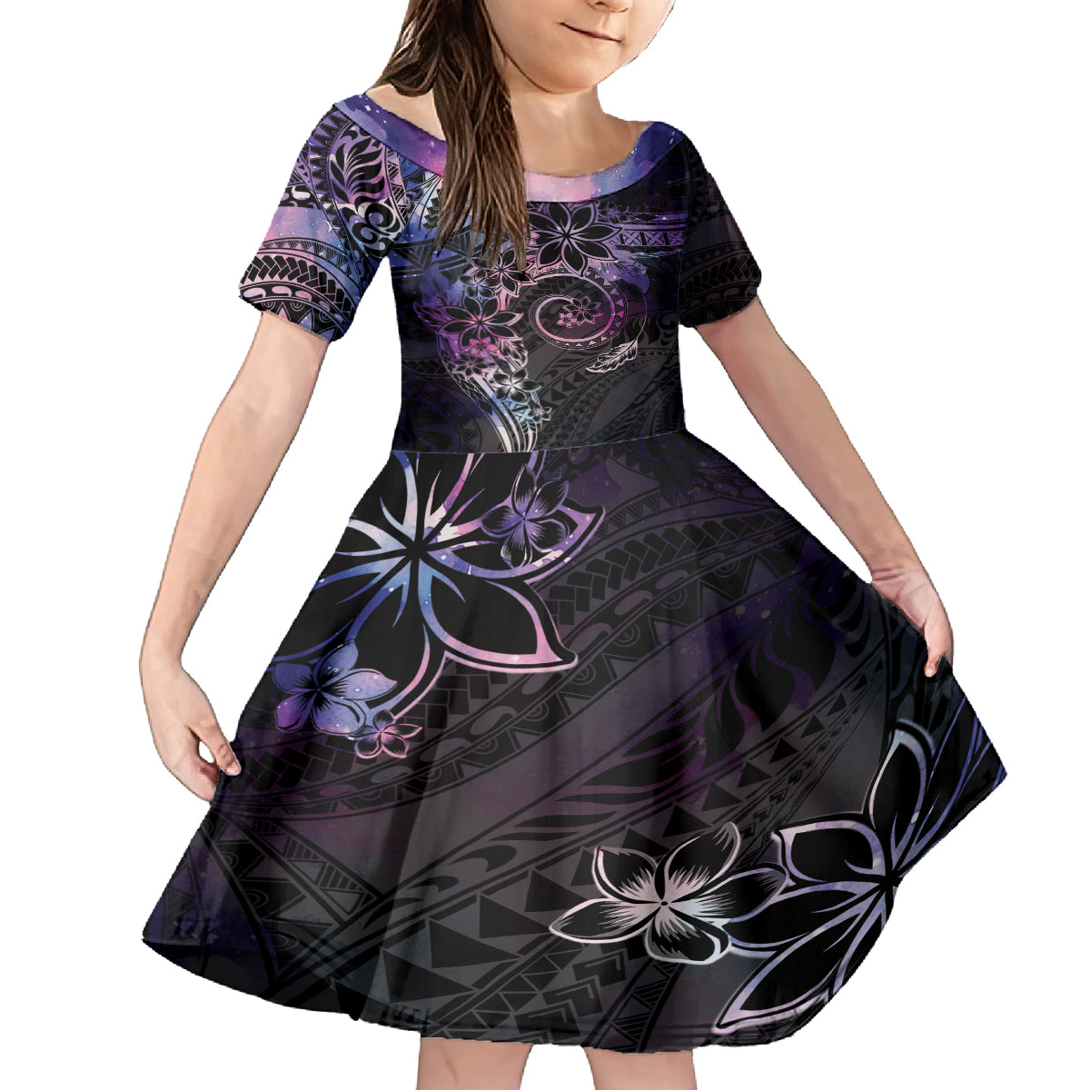 Polynesian Sunset Plumeria Family Matching Off Shoulder Maxi Dress and Hawaiian Shirt Galaxy Polynesian Tattoo
