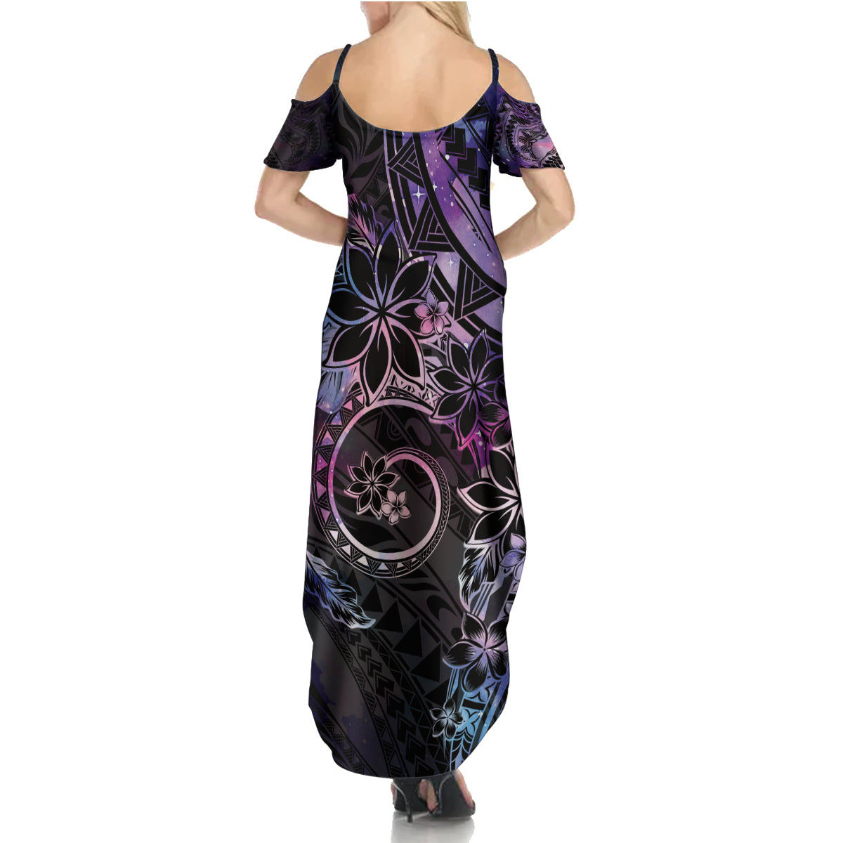 Polynesian Sunset Plumeria Family Matching Summer Maxi Dress and Hawaiian Shirt Galaxy Polynesian Tattoo