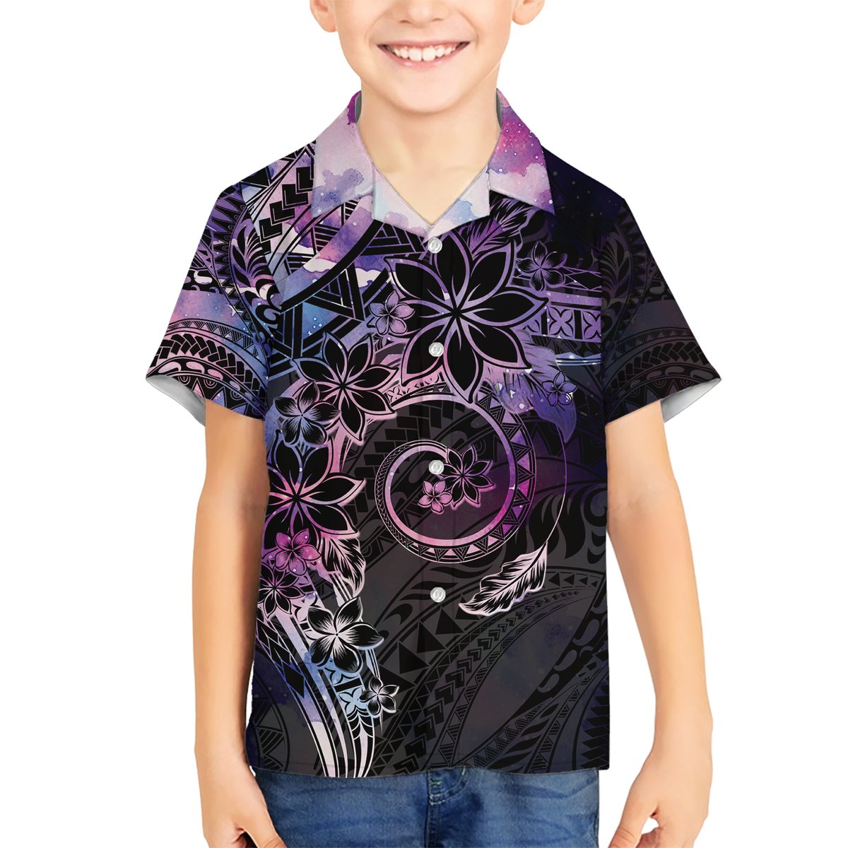 Polynesian Sunset Plumeria Hawaiian Shirt Galaxy Polynesian Tattoo LT05 - Polynesian Pride
