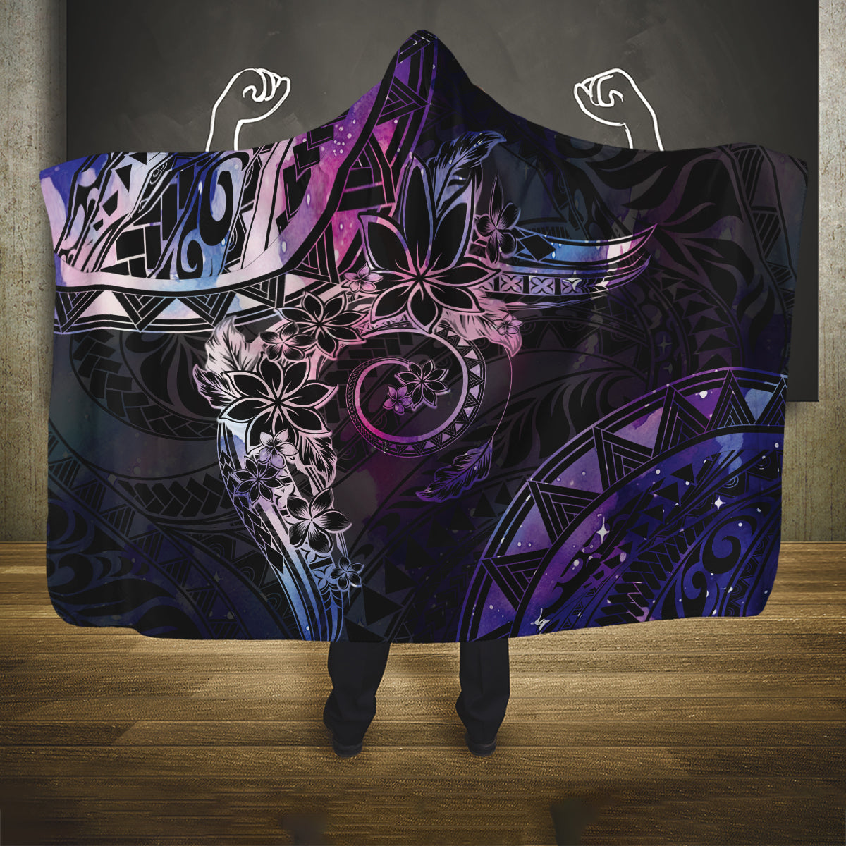 Polynesian Sunset Plumeria Hooded Blanket Galaxy Polynesian Tattoo LT05 One Size Galaxy - Polynesian Pride