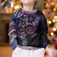 Polynesian Sunset Plumeria Kid Ugly Christmas Sweater Galaxy Polynesian Tattoo