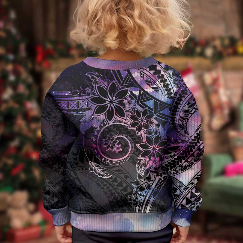 Polynesian Sunset Plumeria Kid Ugly Christmas Sweater Galaxy Polynesian Tattoo