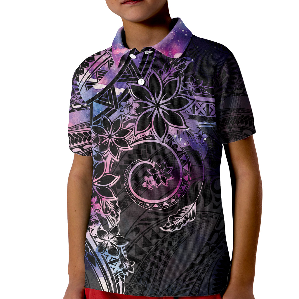 Polynesian Sunset Plumeria Kid Polo Shirt Galaxy Polynesian Tattoo
