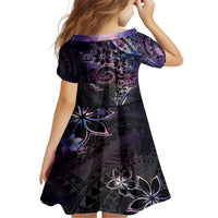 Polynesian Sunset Plumeria Kid Short Sleeve Dress Galaxy Polynesian Tattoo
