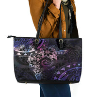 Polynesian Sunset Plumeria Leather Tote Bag Galaxy Polynesian Tattoo LT05 - Polynesian Pride
