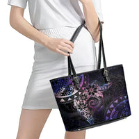 Polynesian Sunset Plumeria Leather Tote Bag Galaxy Polynesian Tattoo LT05 - Polynesian Pride