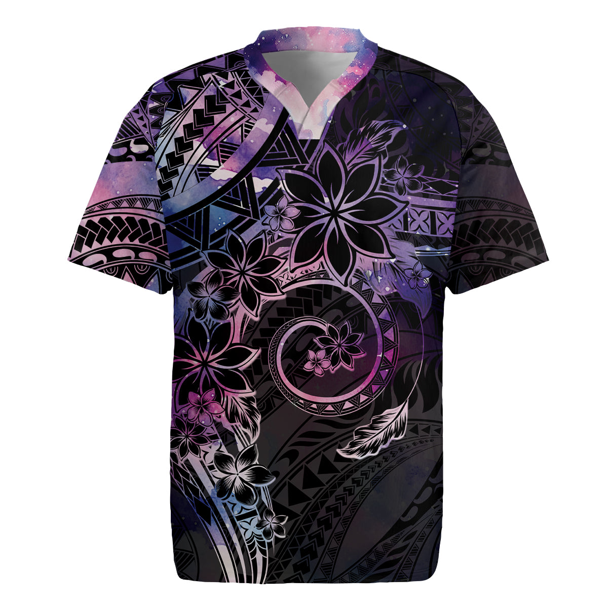 Polynesian Sunset Plumeria Rugby Jersey Galaxy Polynesian Tattoo