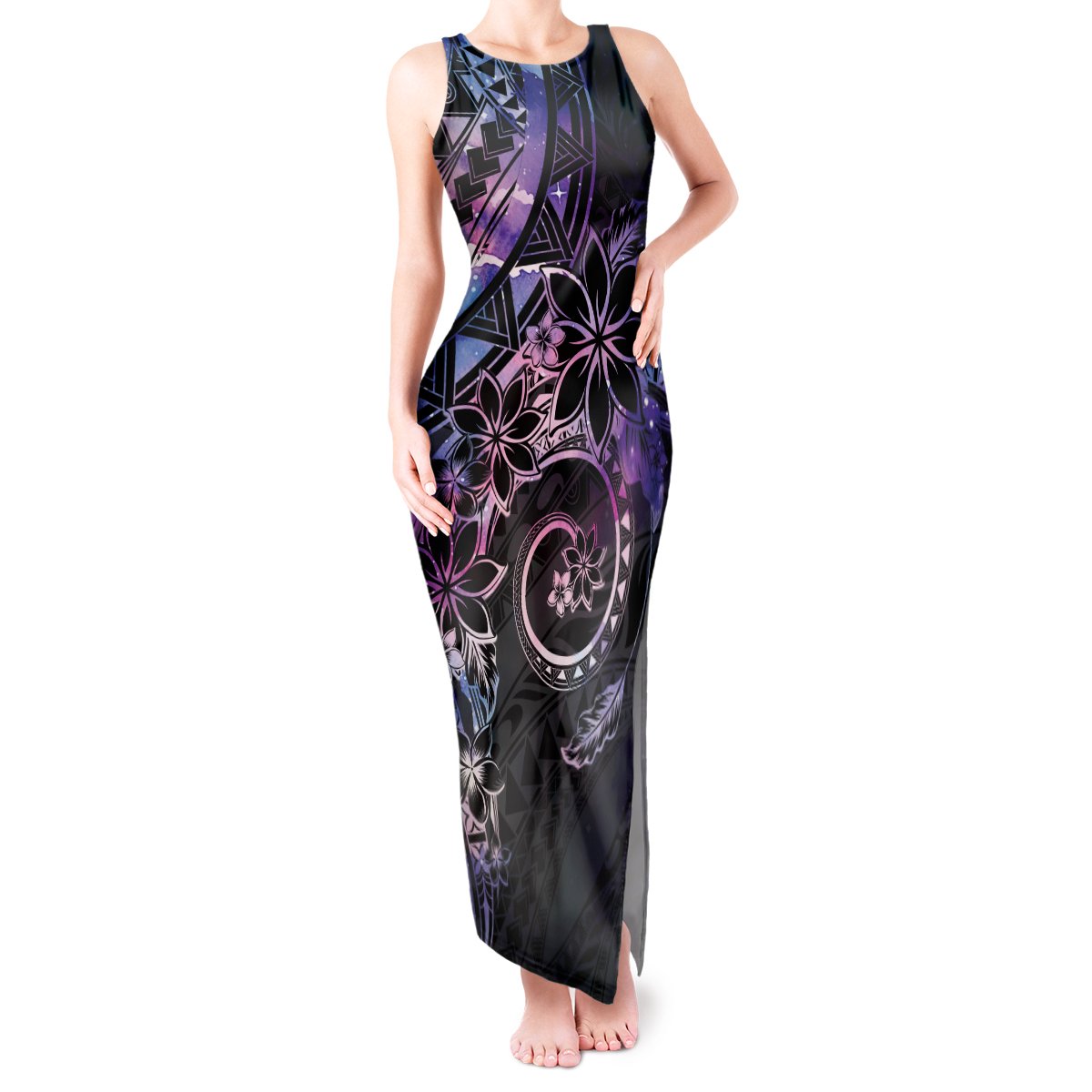Polynesian Sunset Plumeria Tank Maxi Dress Galaxy Polynesian Tattoo LT05 Women Galaxy - Polynesian Pride