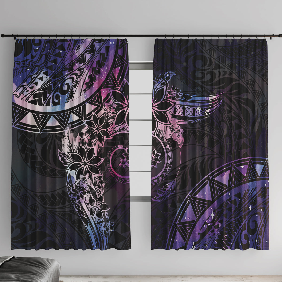 Polynesian Sunset Plumeria Window Curtain Galaxy Polynesian Tattoo