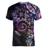 Polynesian Sunset Plumeria Women V-Neck T-Shirt Galaxy Polynesian Tattoo