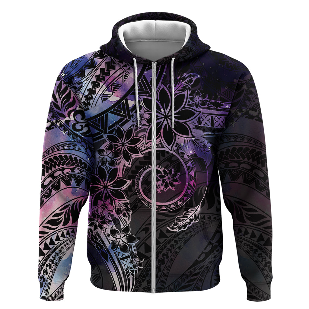 Polynesian Sunset Plumeria Zip Hoodie Galaxy Polynesian Tattoo