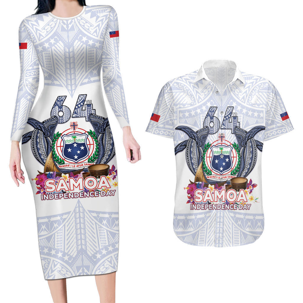 Samoa Independence Day Couples Matching Long Sleeve Bodycon Dress and Hawaiian Shirt Samoa United For A New Beginning LT05 White - Polynesian Pride