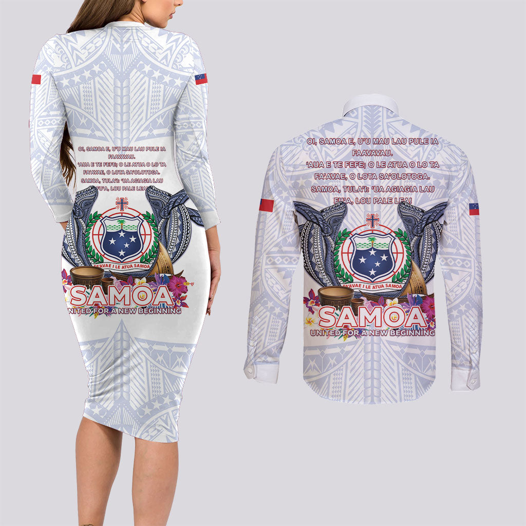 Samoa Independence Day Couples Matching Long Sleeve Bodycon Dress and Long Sleeve Button Shirt Samoa United For A New Beginning LT05 - Polynesian Pride