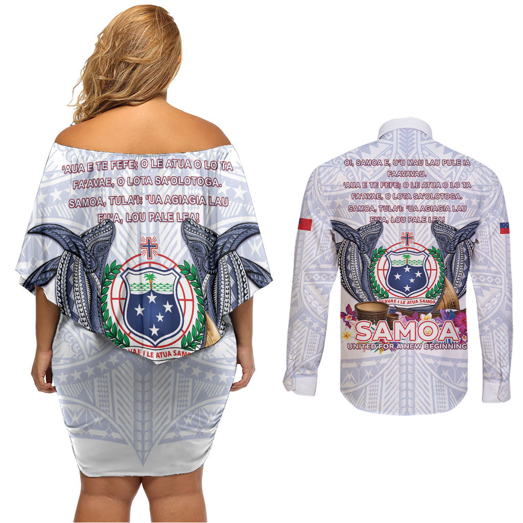 Samoa Independence Day Couples Matching Off Shoulder Short Dress and Long Sleeve Button Shirt Samoa United For A New Beginning LT05 - Polynesian Pride