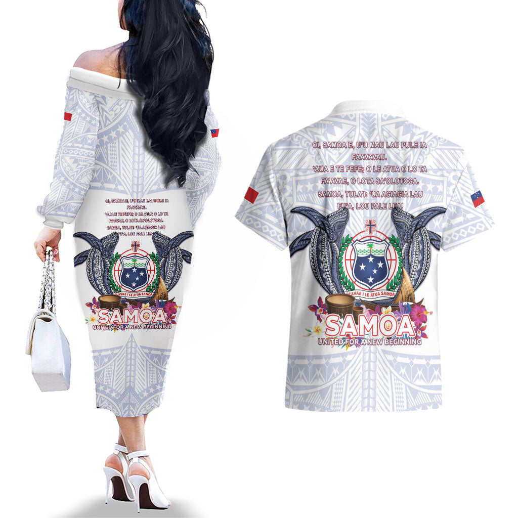 Samoa Independence Day Couples Matching Off The Shoulder Long Sleeve Dress and Hawaiian Shirt Samoa United For A New Beginning