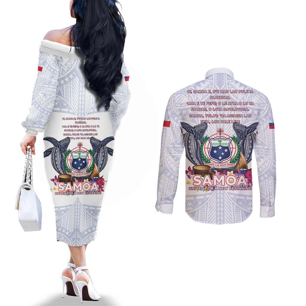 Samoa Independence Day Couples Matching Off The Shoulder Long Sleeve Dress and Long Sleeve Button Shirt Samoa United For A New Beginning LT05 - Polynesian Pride