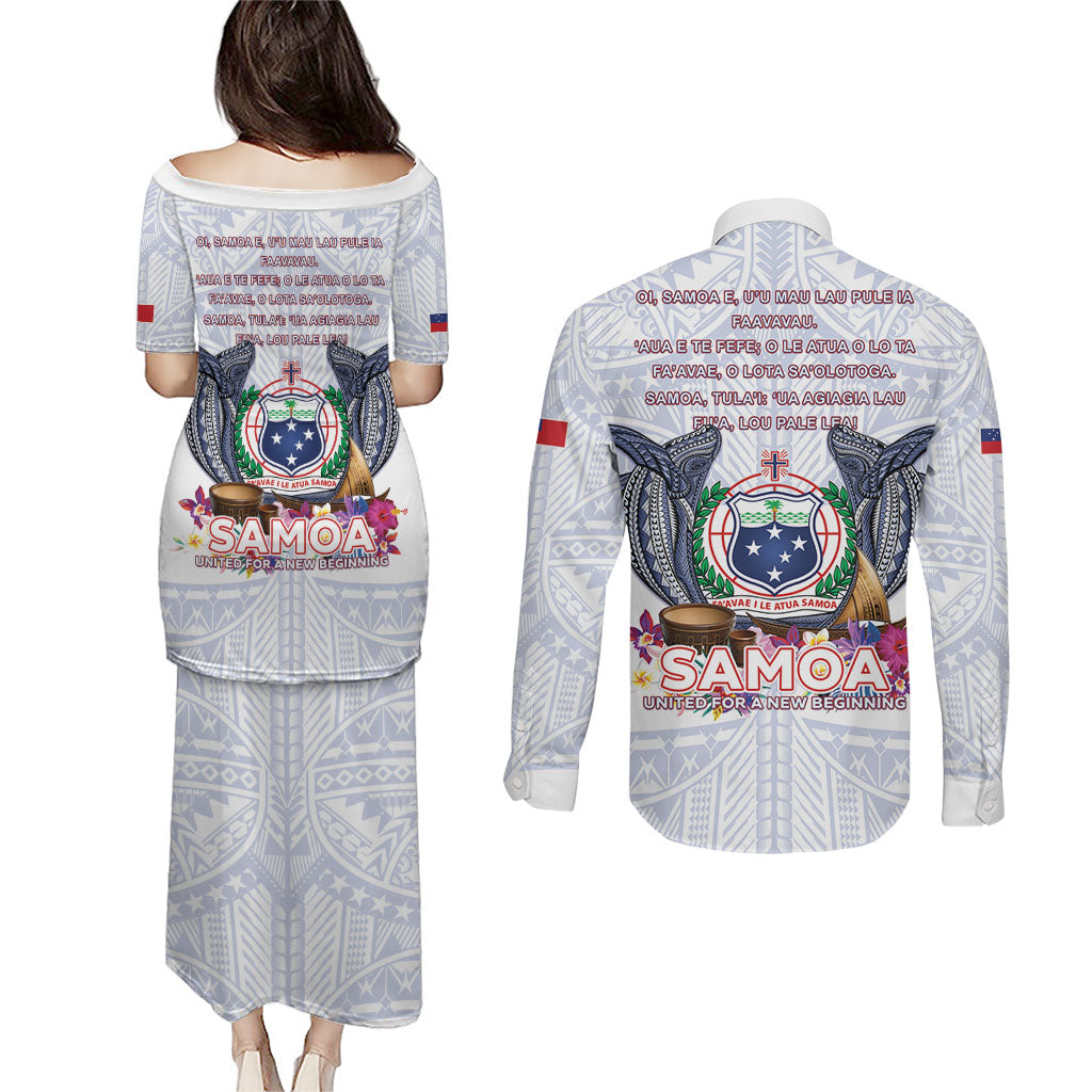 Samoa Independence Day Couples Matching Puletasi and Long Sleeve Button Shirt Samoa United For A New Beginning LT05 - Polynesian Pride