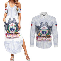 Samoa Independence Day Couples Matching Summer Maxi Dress and Long Sleeve Button Shirt Samoa United For A New Beginning LT05 White - Polynesian Pride