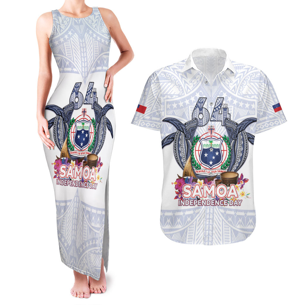 Samoa Independence Day Couples Matching Tank Maxi Dress and Hawaiian Shirt Samoa United For A New Beginning LT05 White - Polynesian Pride