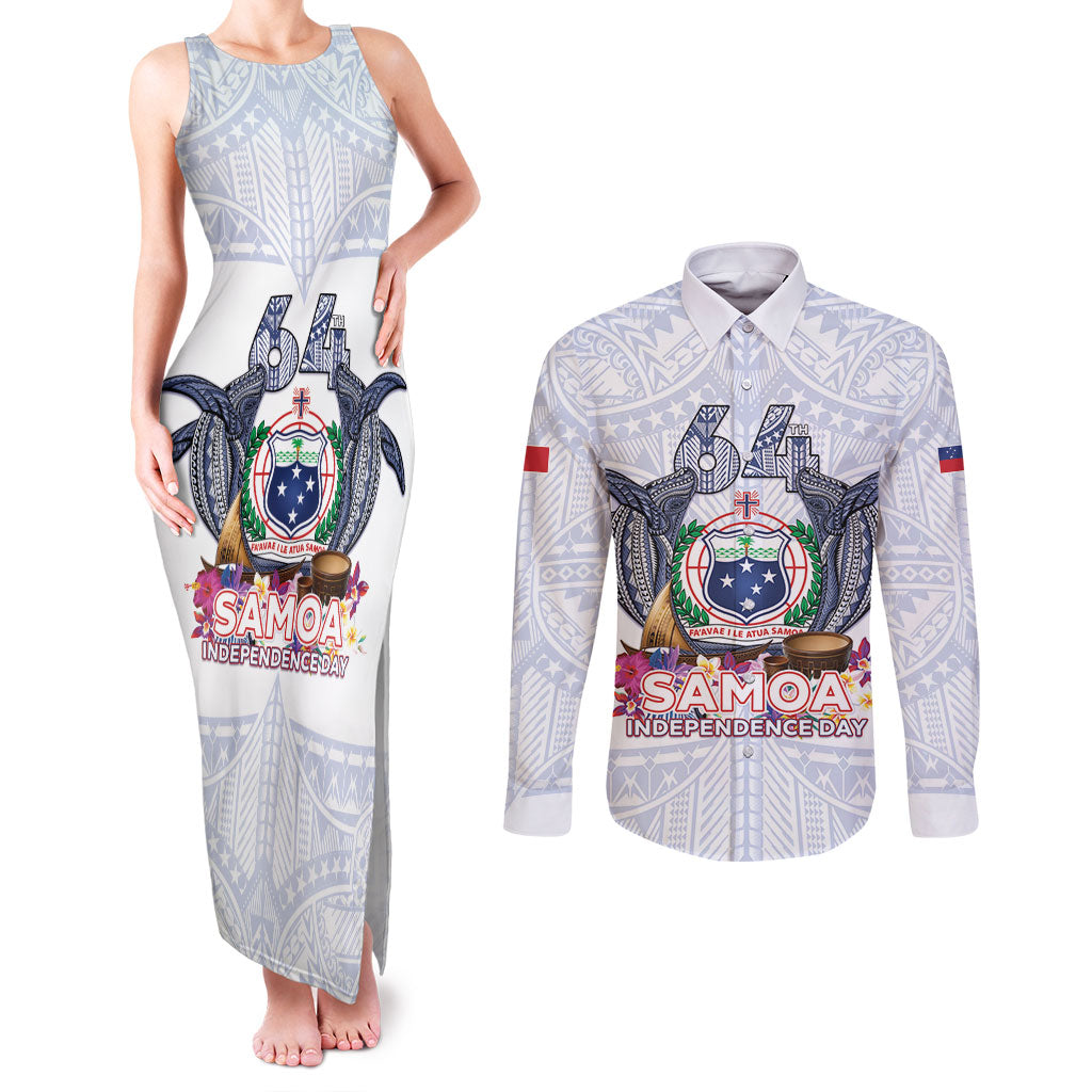 Samoa Independence Day Couples Matching Tank Maxi Dress and Long Sleeve Button Shirt Samoa United For A New Beginning LT05 White - Polynesian Pride