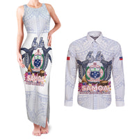 Samoa Independence Day Couples Matching Tank Maxi Dress and Long Sleeve Button Shirt Samoa United For A New Beginning LT05 White - Polynesian Pride