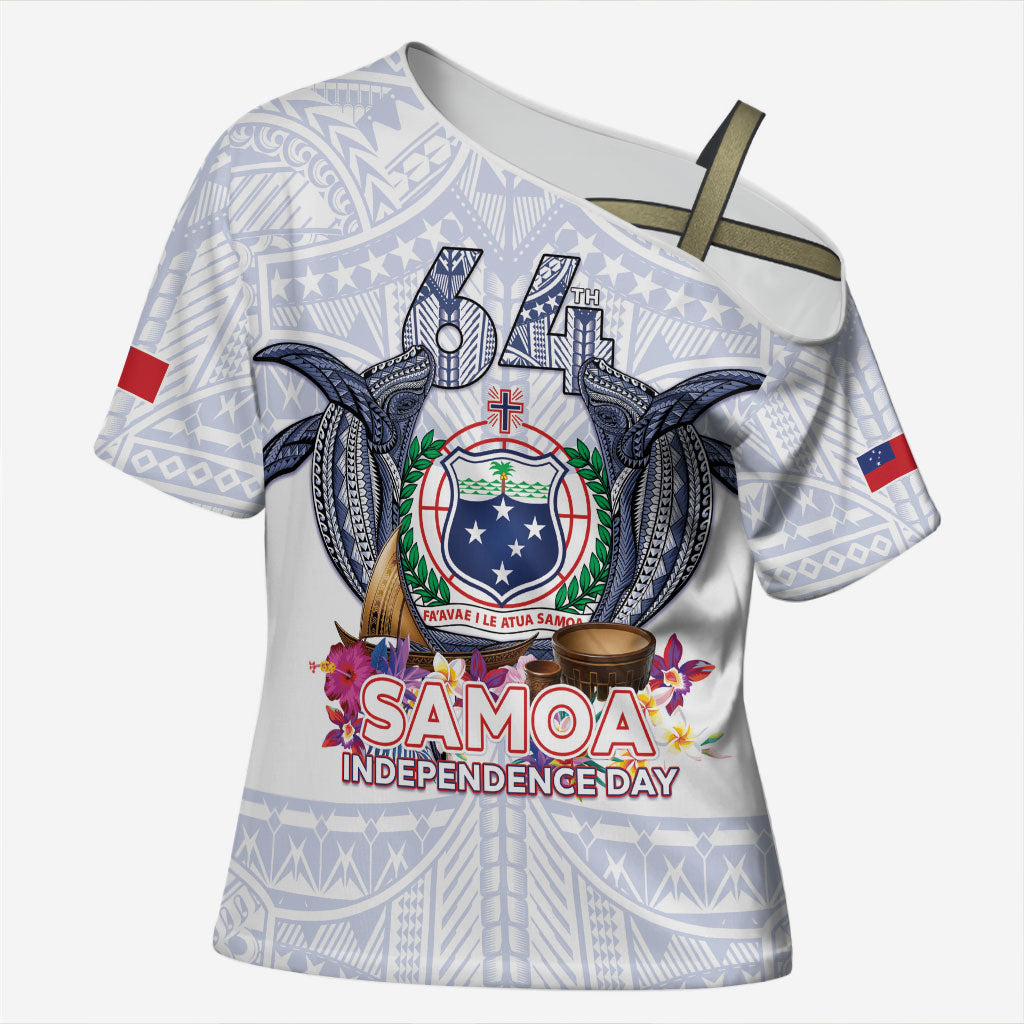 Samoa Independence Day Cross Shoulder Shirt Samoa United For A New Beginning LT05 Female White - Polynesian Pride